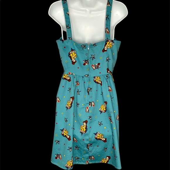 Hot topic Disney Belle Pin Up Dress Size L Blue - Picture 5 of 12